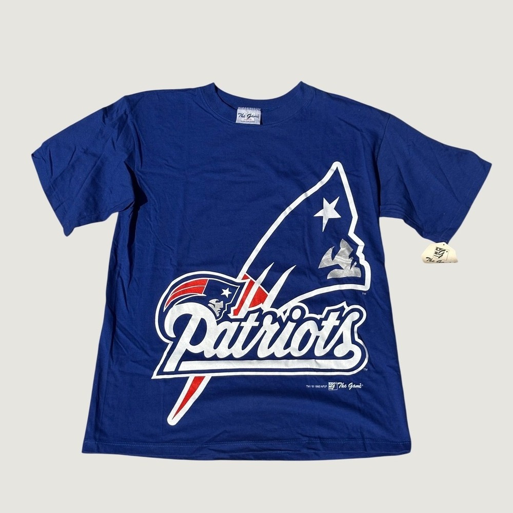 Vintage 1993 New England Patriots T Shirt The Game Blue NFL Large Single Stitch